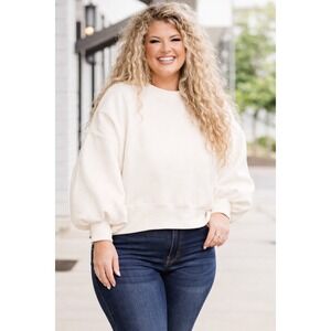 ChicSoul Womens 2XL Cropped Sweatshirt Plus Size White Crew Neck Casual Pullover